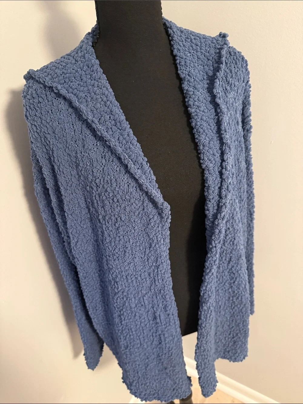 Jones New York Blue Textured Open-Front Poncho Cardigan